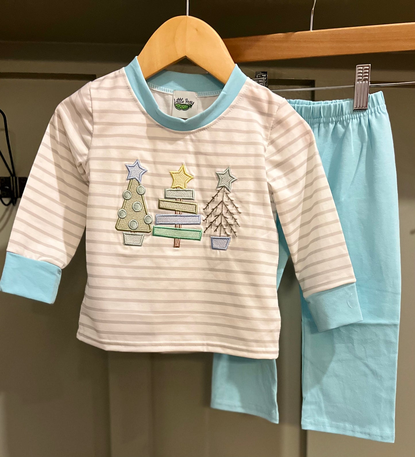 Blue Christmas Tree Pants Set